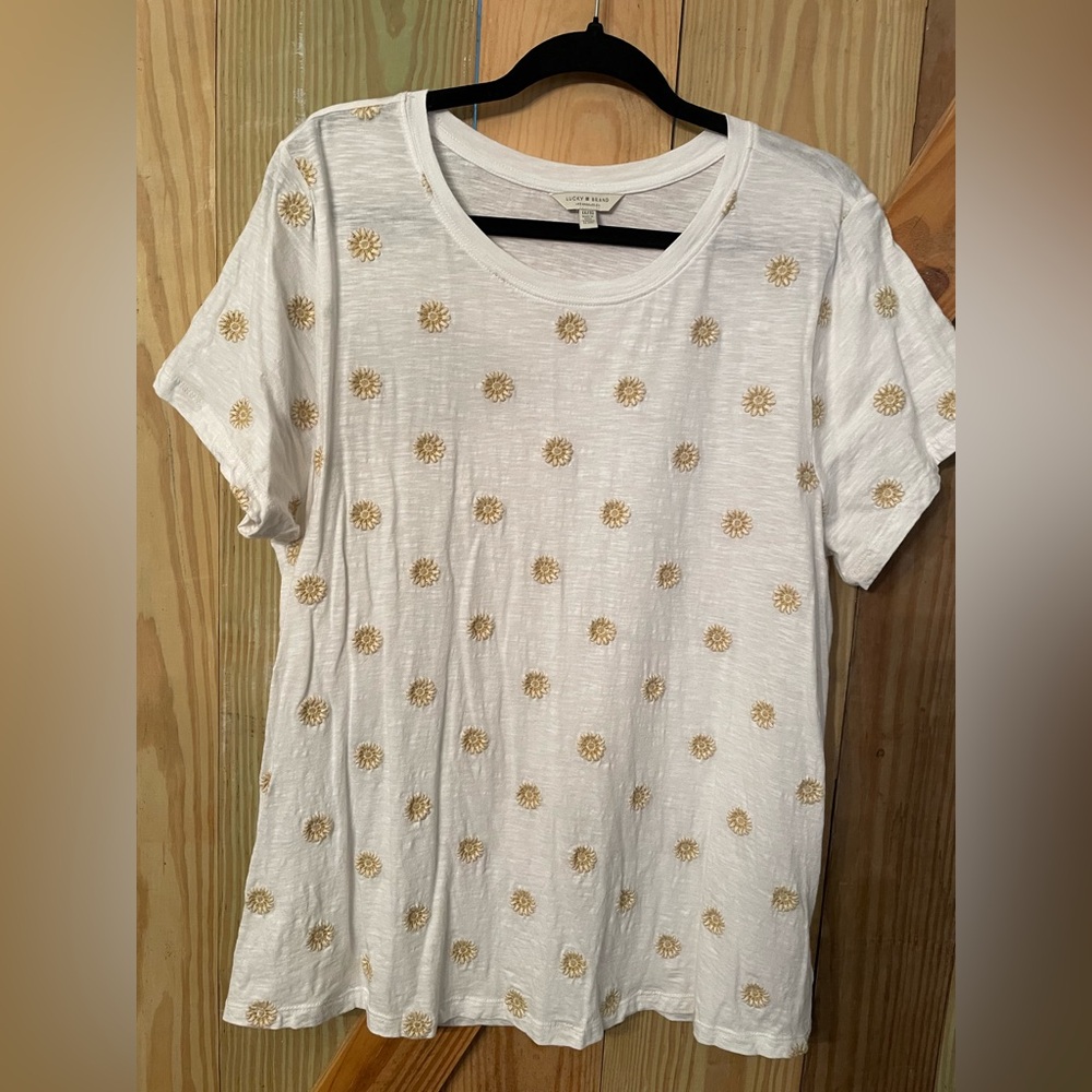 Lucky Brand White Tee with Gold Accents
